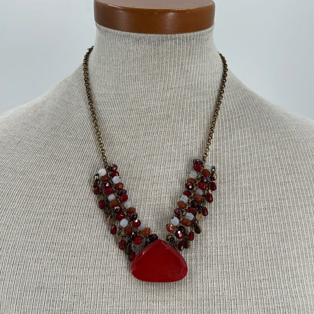 Chicos red and bronze layered beaded necklace